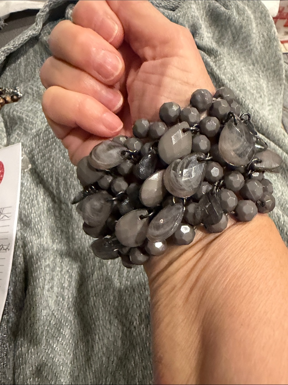 Gray Multi-Strand Beaded Stretch Bracelet - Women Jewelry